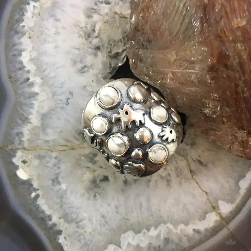 Jody Naranjo Vintage Sterling Silver Howlite & Symbols Decorated Ring For Women - Picture 2 of 10